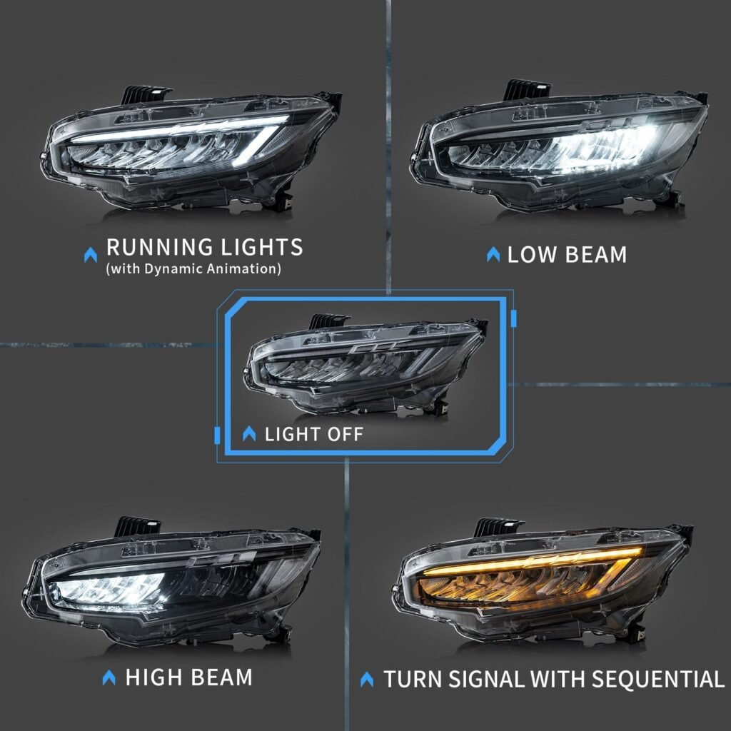 VLAND 1 Pair LED Headlights For 10th Gen Honda Civic Sedan / Coupe / Hatchback / Type R 2016-2021(US Warehouse)