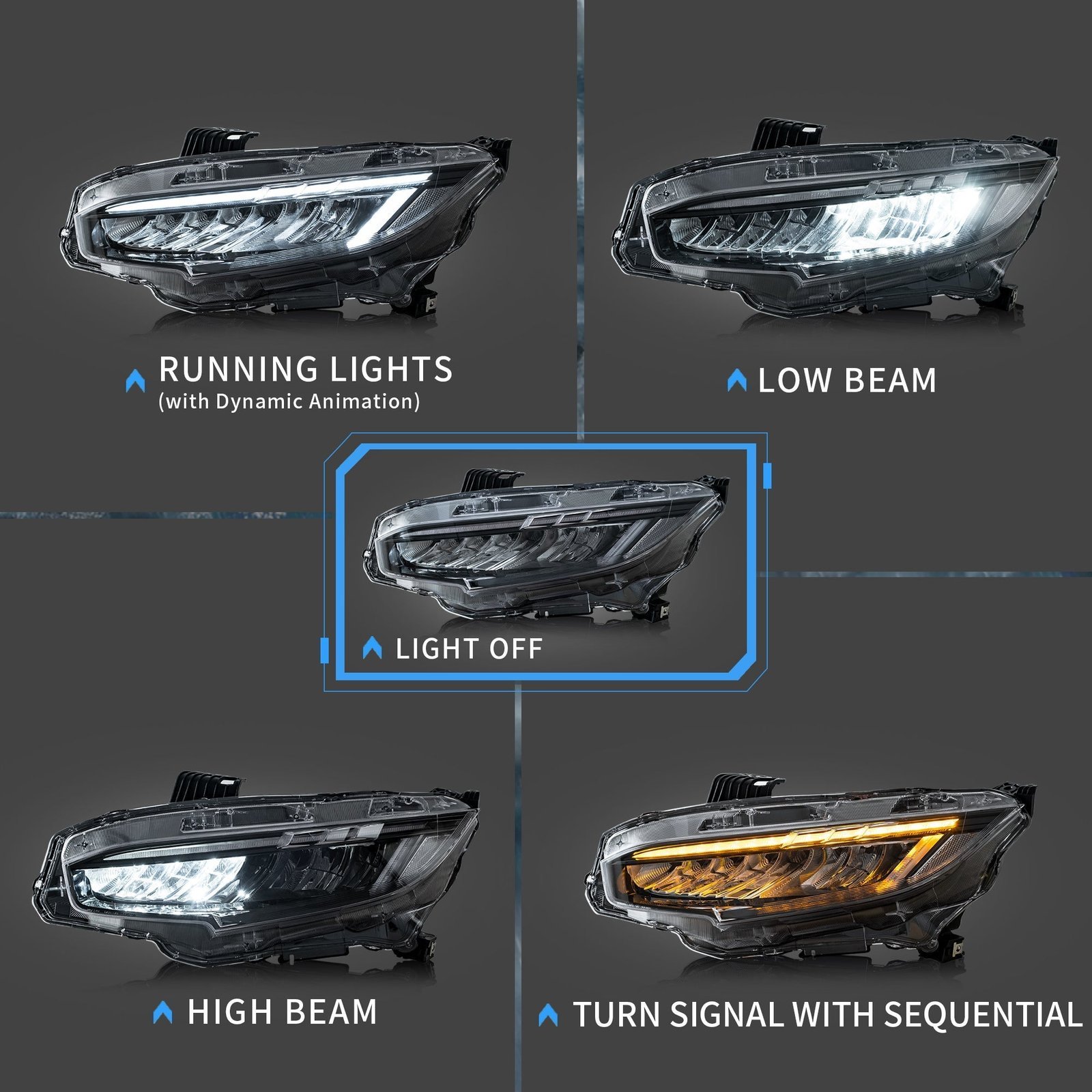 VLAND 1 Pair LED Headlights For 10th Gen Honda Civic Sedan / Coupe / Hatchback / Type R 2016-2021(US Warehouse) - Image 2