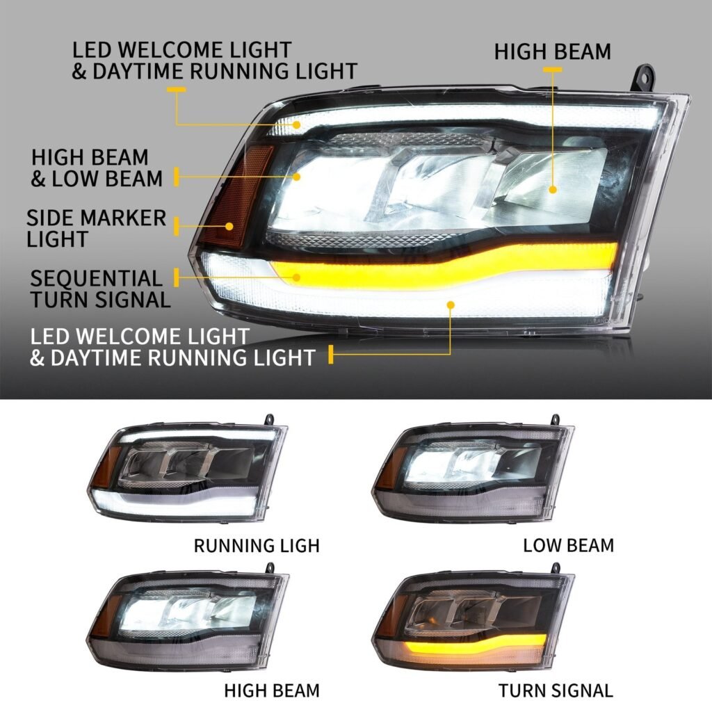 VLAND Full LED Headlights For Dodge Ram 1500 / 2500 / 3500 2009-2018 Ram1500 Classic 2019-2021