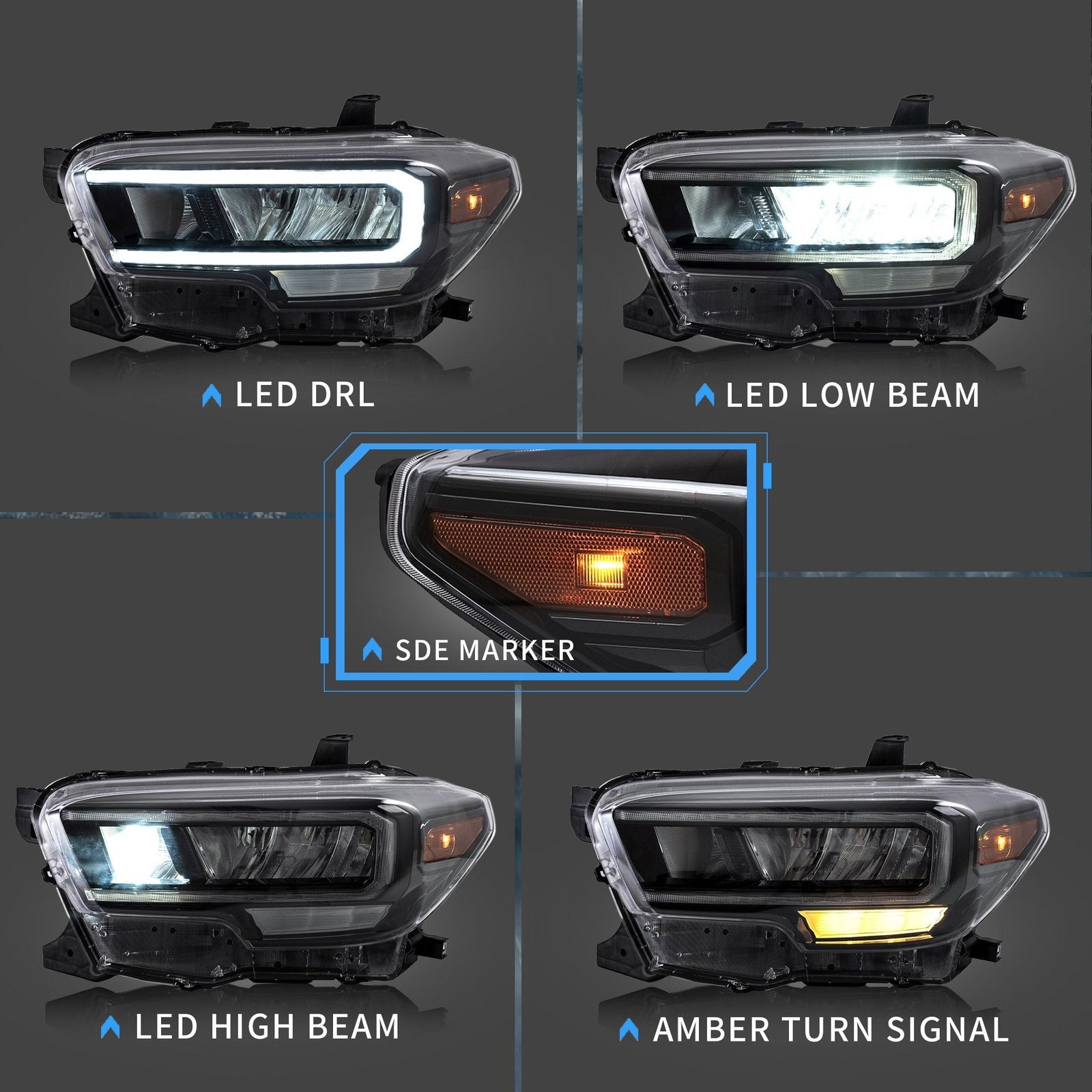 VLAND Full LED Headlights For Toyota Tacoma N300 2015-2019 [DOT. SAE.] - Image 5