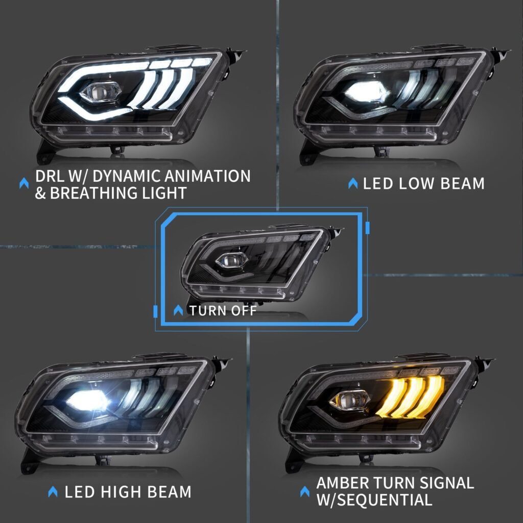VLAND LED Projector Headlights For Ford Mustang 2010-2014 [SAE. DOT.]