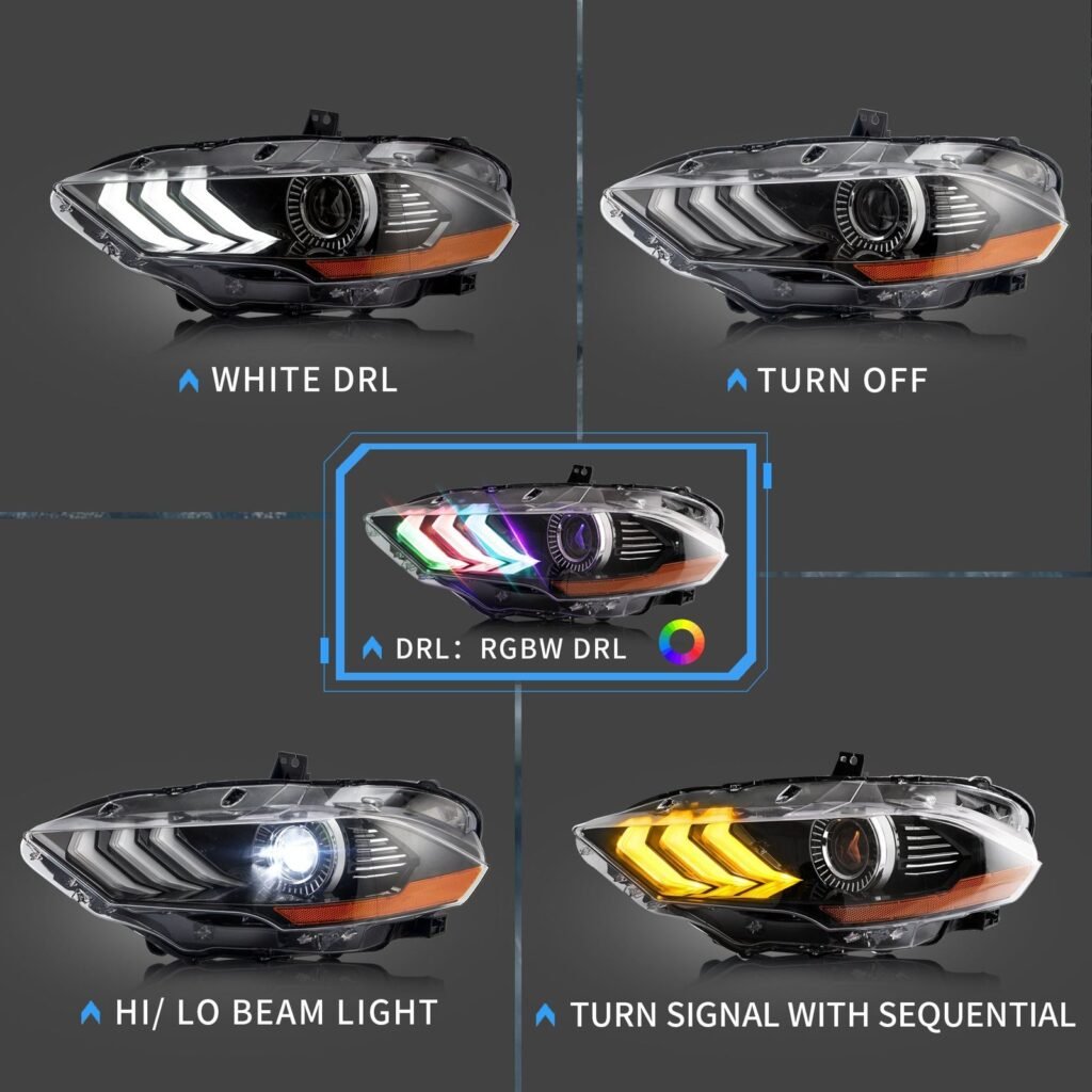 VLAND LED & RGB Projector Headlights For Ford Mustang GT and EcoBoost Models 2018-2022