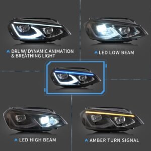 VLAND LED Projector Headlights For Volkswagen(VW) Golf MK7 2014-2017 With Sequential indicator Turn Signals (MK8 Style) - Image 5