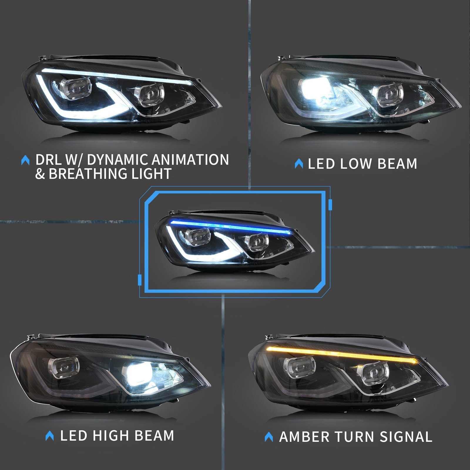 VLAND LED Projector Headlights For Volkswagen(VW) Golf MK7 2014-2017 With Sequential indicator Turn Signals (MK8 Style) - Image 5