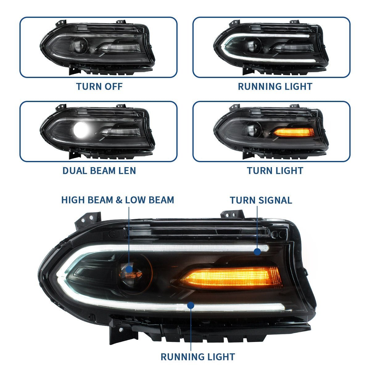 VLAND LED Headlights For Dodge Charger 2015-UP OEM Factory Front Lights Assembly - Image 8
