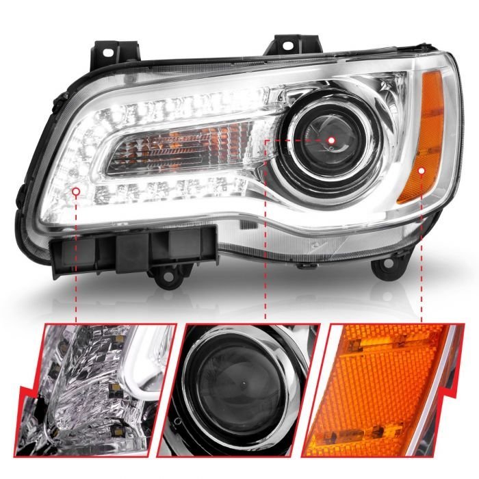 Chrysler 300 11-14 Projector Headlights Plank Style W/ Chrome Housing (for Halogen Only)