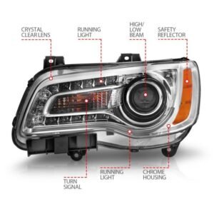 Chrysler 300 11-14 Projector Headlights Plank Style W/ Chrome Housing (for Halogen Only) - Image 3