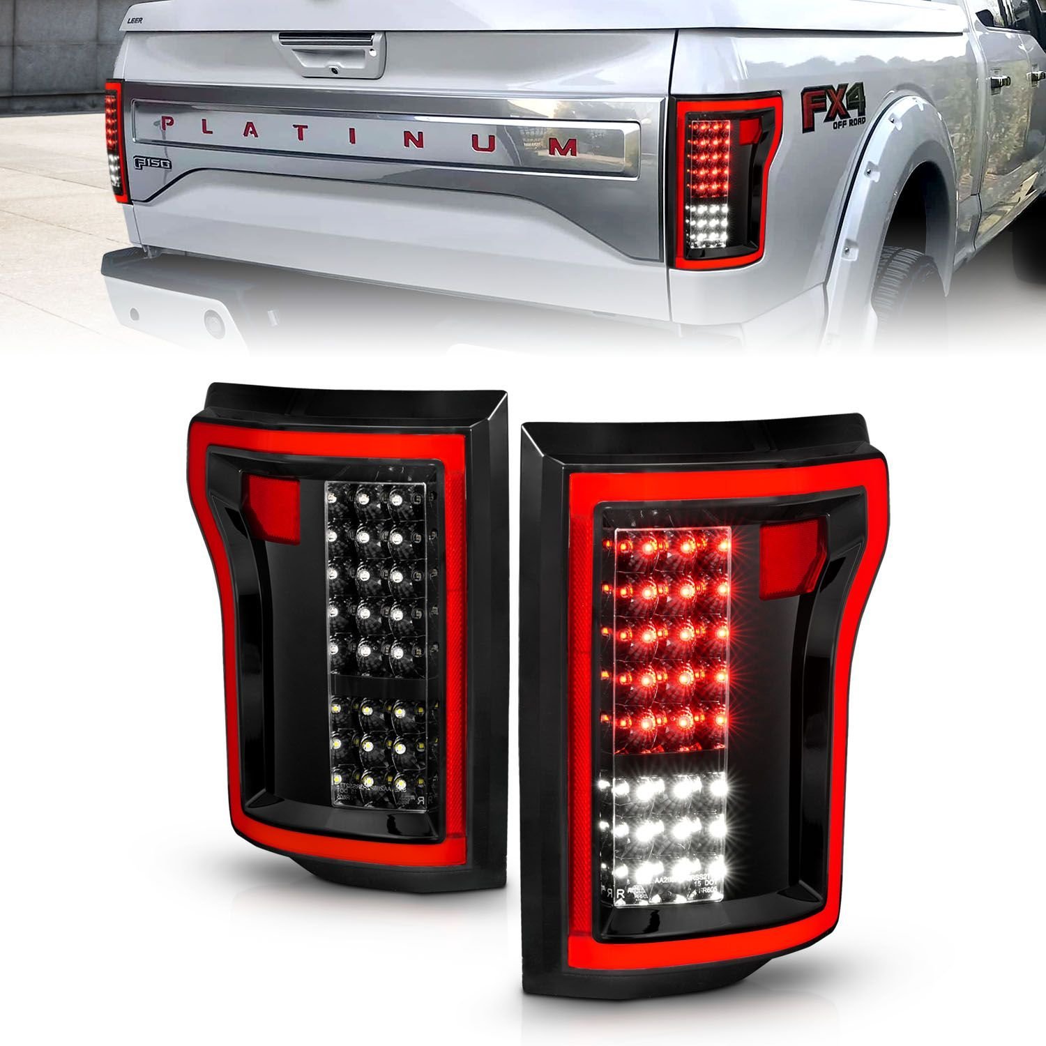 Ford F-150 15 -17 Full Led Tail Lights Black Clear Lens - Image 1