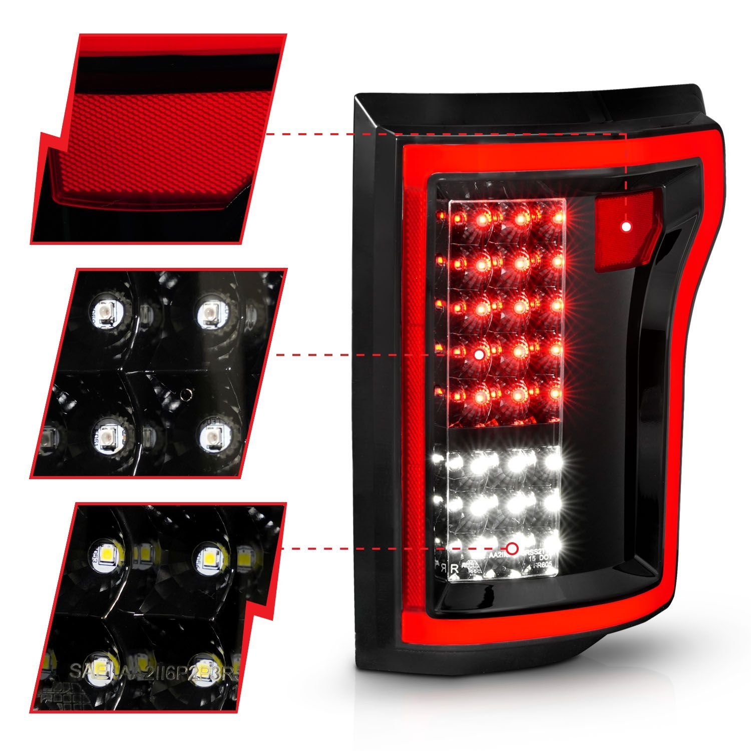 Ford F-150 15 -17 Full Led Tail Lights Black Clear Lens - Image 3