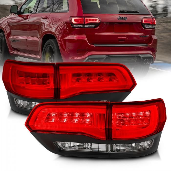 Jeep Grand Cherokee 14-22 Led Tail Lights Red/clear Chrome Black Trim (4pcs)