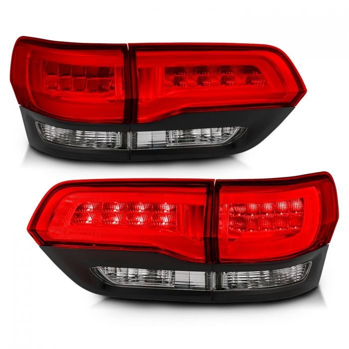 Jeep Grand Cherokee 14-22 Led Tail Lights Red/clear Chrome Black Trim (4pcs)