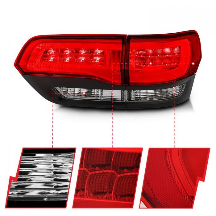 Jeep Grand Cherokee 14-22 Led Tail Lights Red/clear Chrome Black Trim (4pcs)