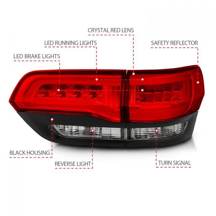 Jeep Grand Cherokee 14-22 Led Tail Lights Red/clear Chrome Black Trim (4pcs)