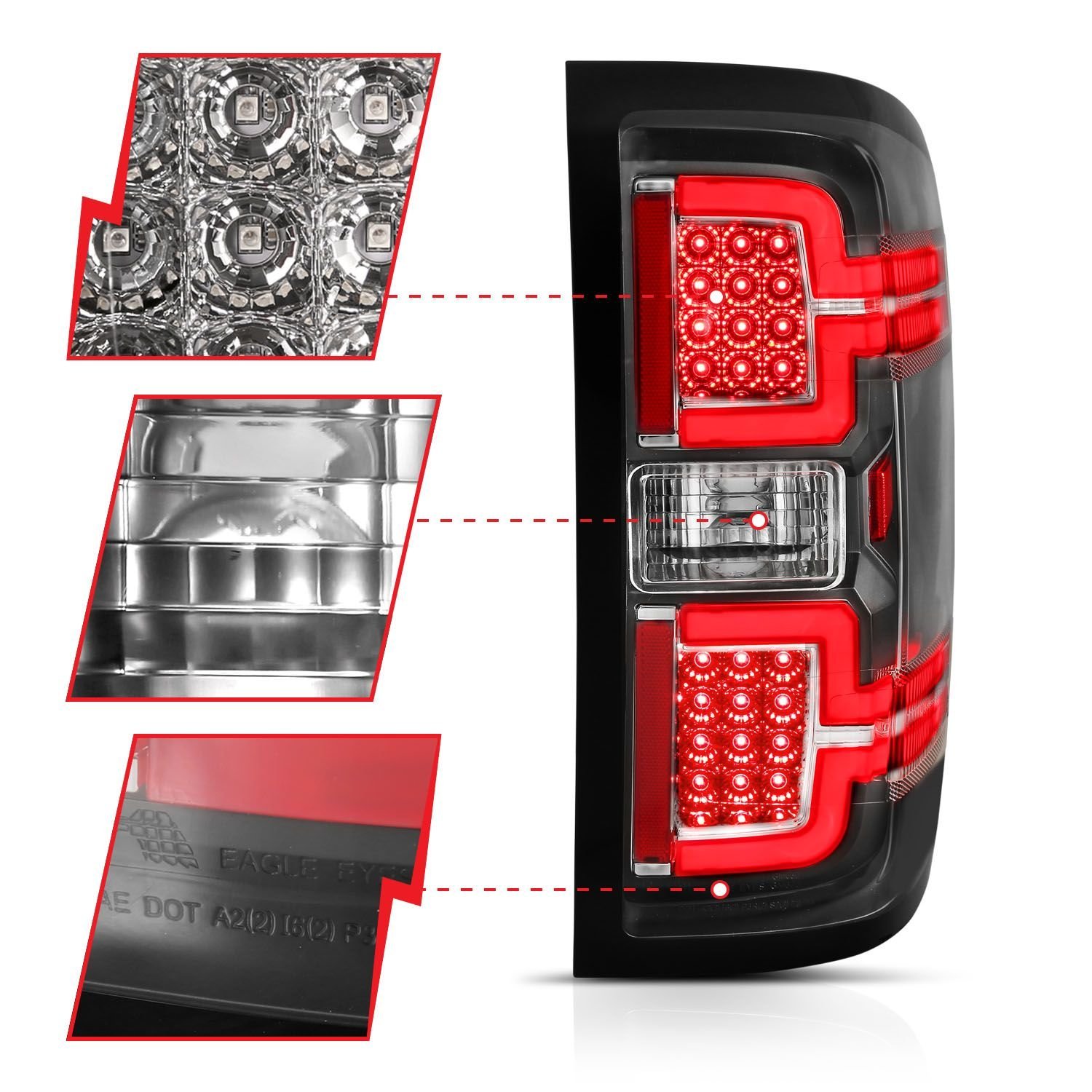 Chevy Silverado 14-18 1500/15-19 2500hd/3500hd/GMC Sierra 15-19 2500hd/3500hd Led Tail Lights - Black Clear - Image 3