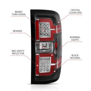 Chevy Silverado 14-18 1500/15-19 2500hd/3500hd/GMC Sierra 15-19 2500hd/3500hd Led Tail Lights - Black Clear - Image 4