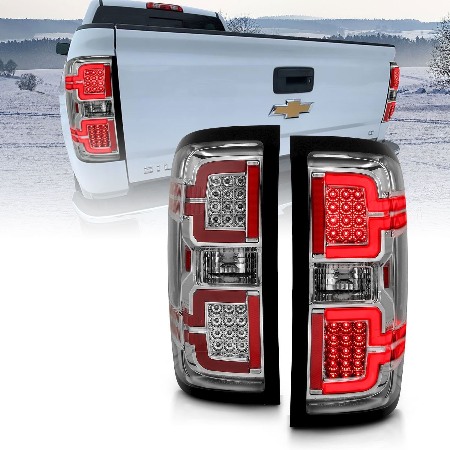 Chevy Silverado 14-18 1500/15-19 2500hd/3500hd/GMC Sierra 15-19 2500hd/3500hd Dually Led Tail Lights Chrome - Image 1