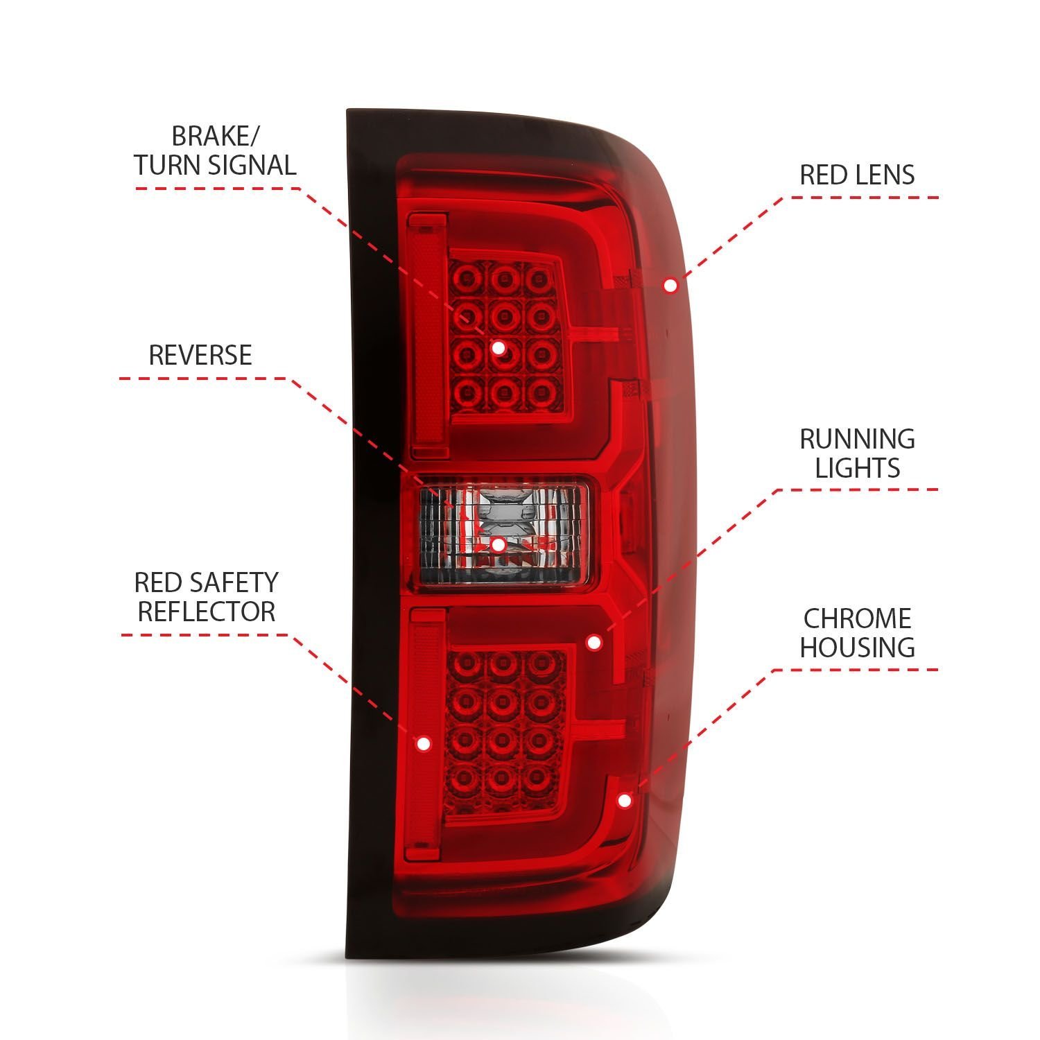 Chevy Silverado 14-18 1500 / 15-19 2500hd/3500hd/ GMC Sierra 15-19 2500hd/3500hd Led Tail Lights - Red Lens - Image 4