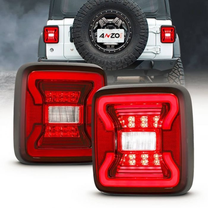 Jeep Wrangler JL 18-21 Full Led Tail Lights Red/ Clear Lens