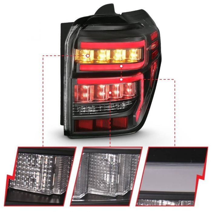 Toyota 4runner 14-22 Tail Lights Black Housing Clear Lens Red Light Bar W/ Sequential