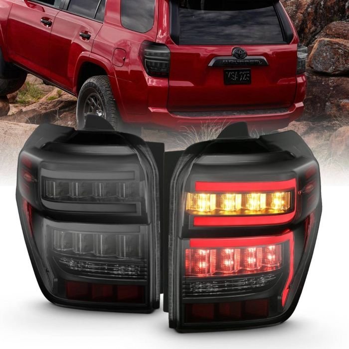 Toyota 4runner 14-22 Tail Lights Black Housing Smoke Lens Red Light Bar