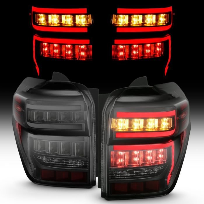 Toyota 4runner 14-22 Tail Lights Black Housing Smoke Lens Red Light Bar