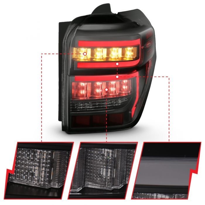 Toyota 4runner 14-22 Tail Lights Black Housing Smoke Lens Red Light Bar