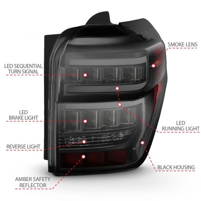 Toyota 4runner 14-22 Tail Lights Black Housing Smoke Lens Red Light Bar