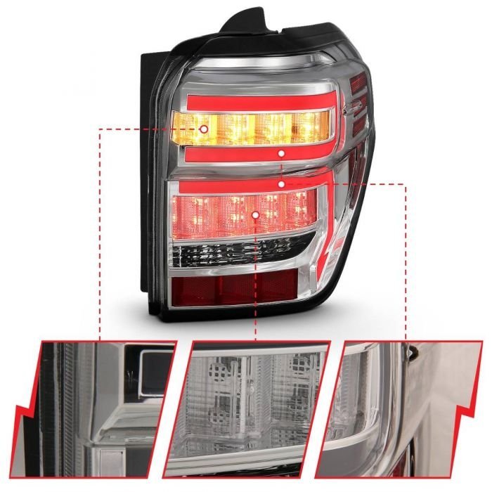 Toyota 4runner 14-22 Tail Lights Chrome Housing Clear Lens Red Light Bar W/ Sequential