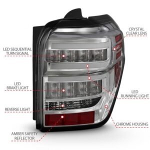 Toyota 4runner 14-22 Tail Lights Chrome Housing Clear Lens Red Light Bar W/ Sequential - Image 4