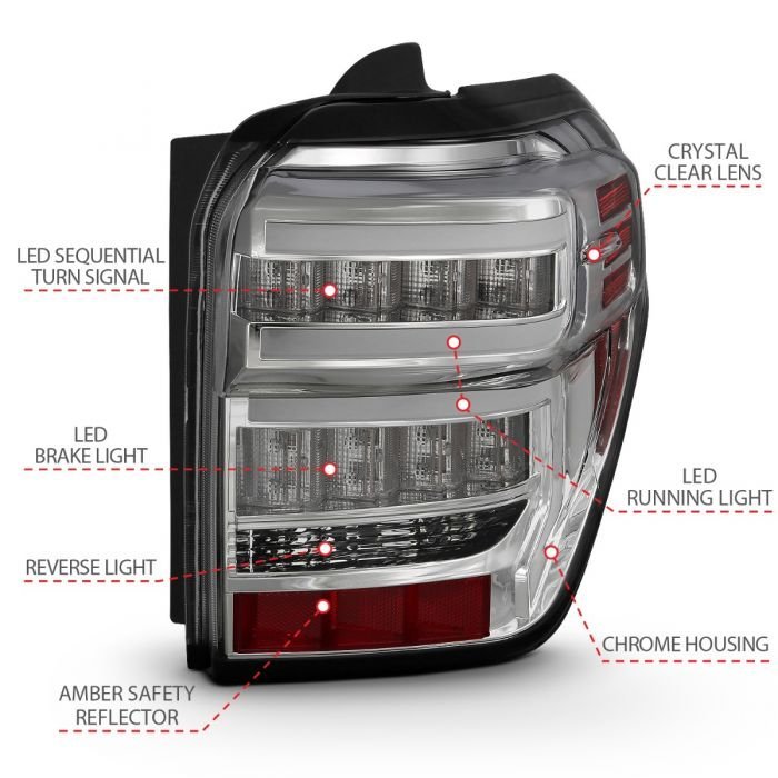 Toyota 4runner 14-22 Tail Lights Chrome Housing Clear Lens Red Light Bar W/ Sequential