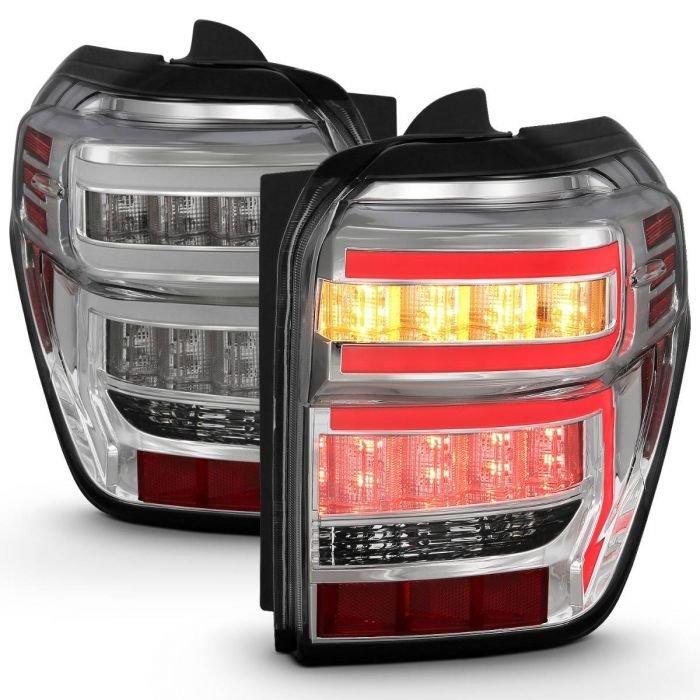 Toyota 4runner 14-22 Tail Lights Chrome Housing Clear Lens Red Light Bar W/ Sequential