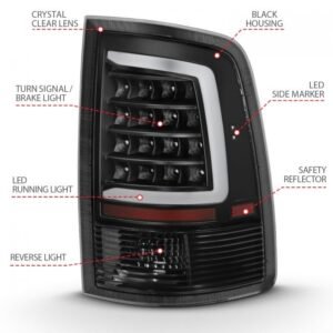 Dodge Ram 1500 09-18 / 2500 3500 10-18 Led Tail Lights Black Clear W/ C Light Bar - Image 4