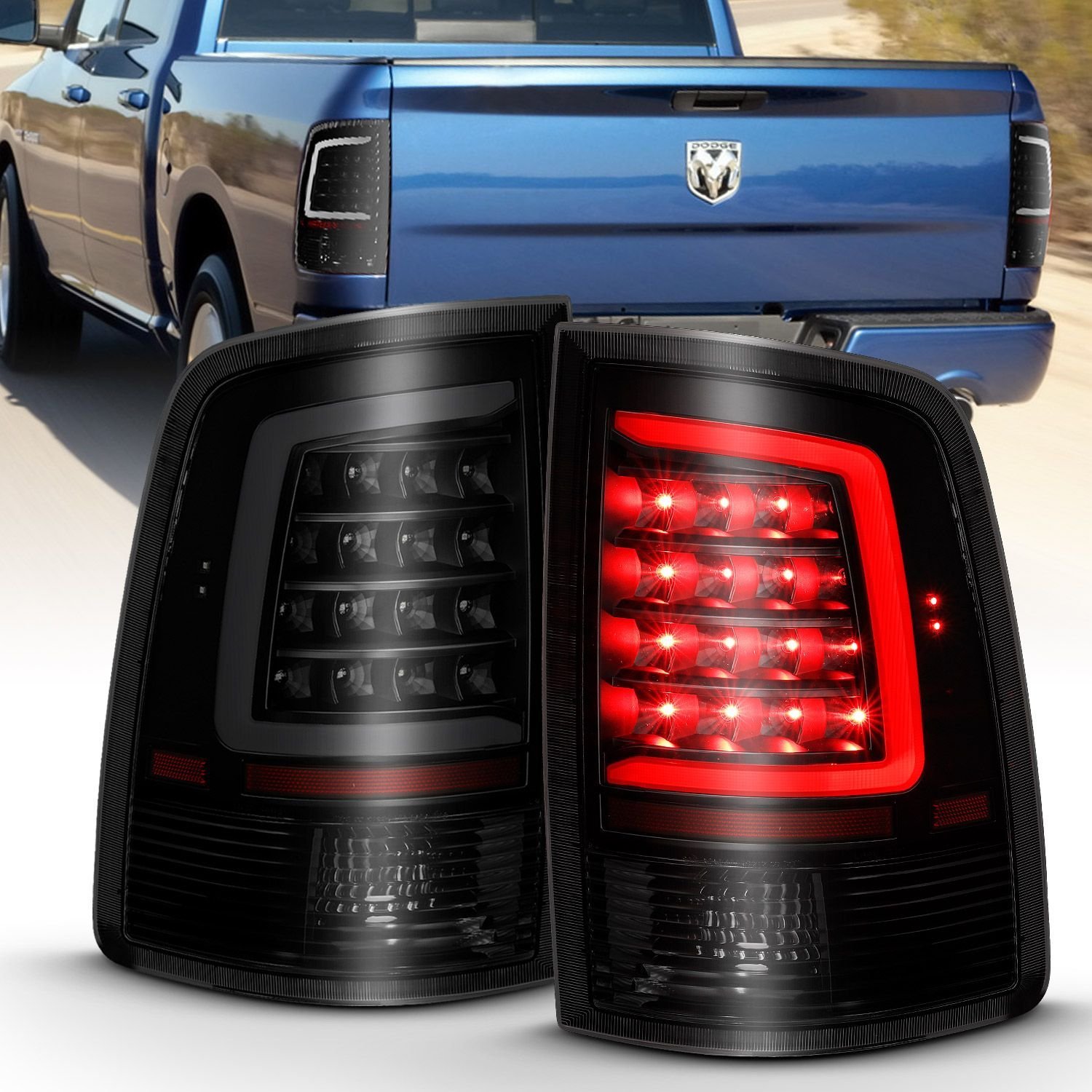 Dodge Ram 1500 09-18 / 2500 3500 10-18 Led Tail Lights Black Smoke - Image 1