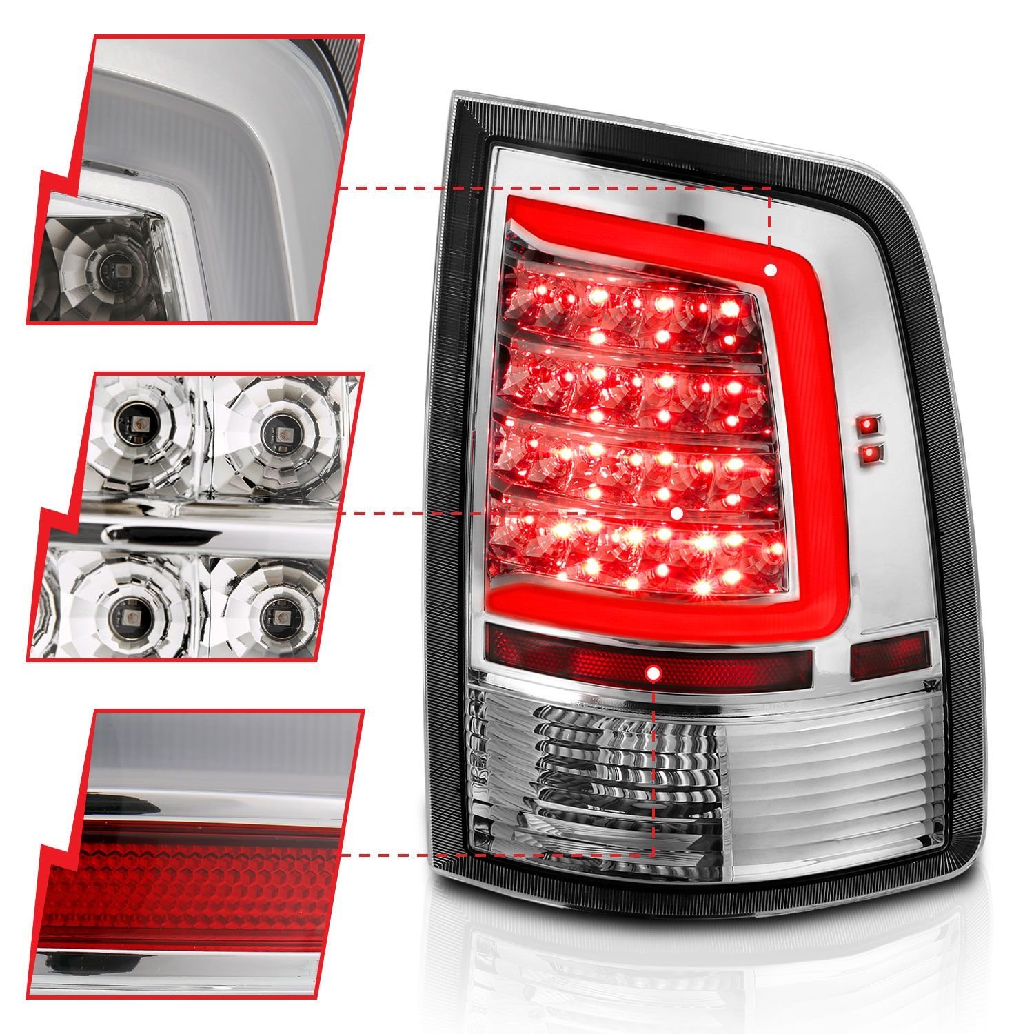 Dodge Ram 1500 09-18 / 2500 3500 10-18 Led Tail Lights Chrome Clear - Image 3