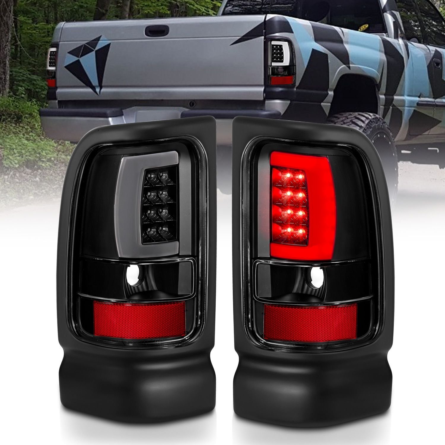 DODGE RAM 1500 94-01 2500/3500 94-02 LED TAILLIGHTS PLANK STYLE BLACK W/CLEAR LENS - Image 1