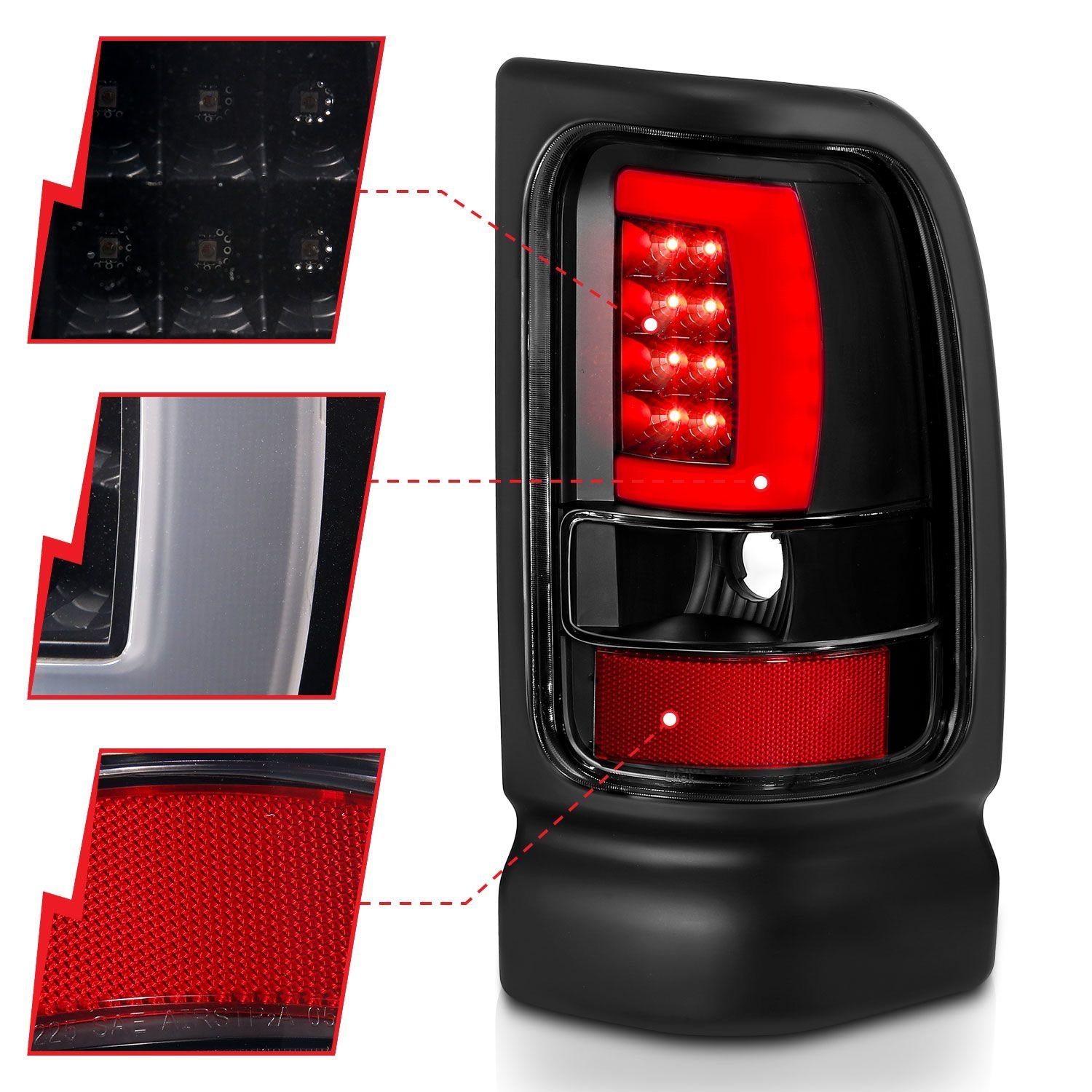 DODGE RAM 1500 94-01 2500/3500 94-02 LED TAILLIGHTS PLANK STYLE BLACK W/CLEAR LENS - Image 3