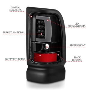 DODGE RAM 1500 94-01 2500/3500 94-02 LED TAILLIGHTS PLANK STYLE BLACK W/CLEAR LENS - Image 4