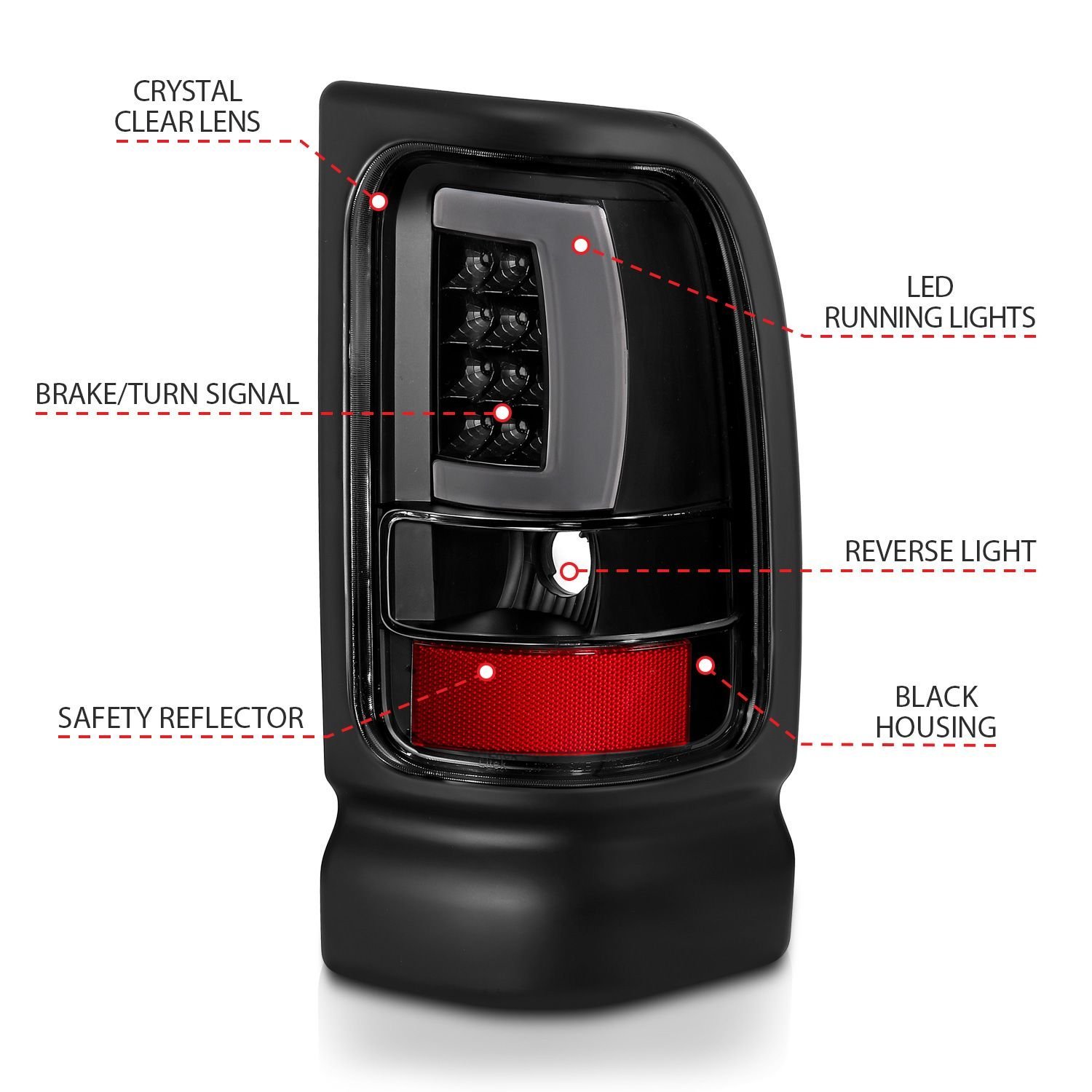 DODGE RAM 1500 94-01 2500/3500 94-02 LED TAILLIGHTS PLANK STYLE BLACK W/CLEAR LENS - Image 4