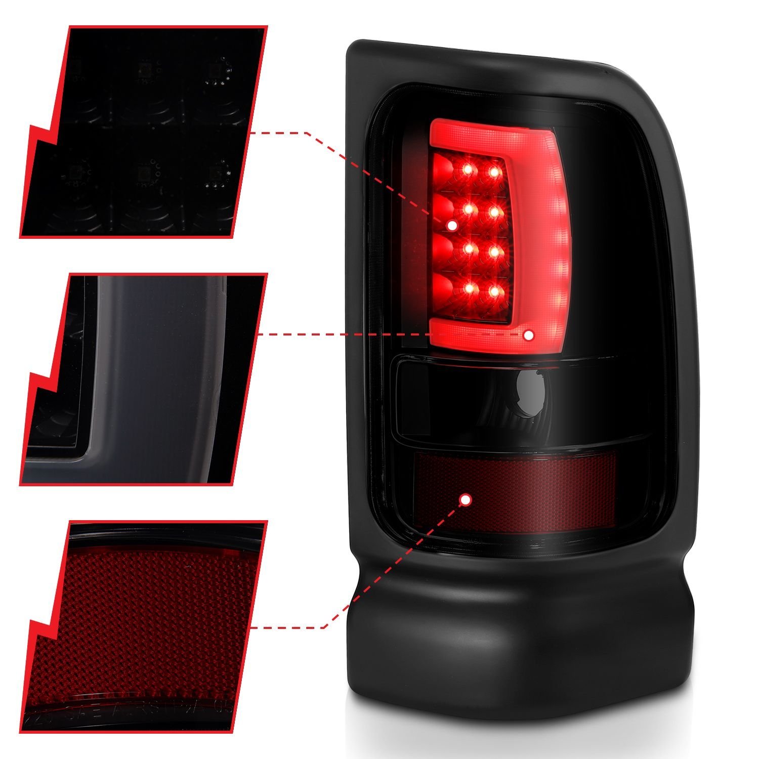Dodge Ram 1500 94-01 2500/3500 94-02 Led Tail Lights Black W/Smoke Lens - Image 3