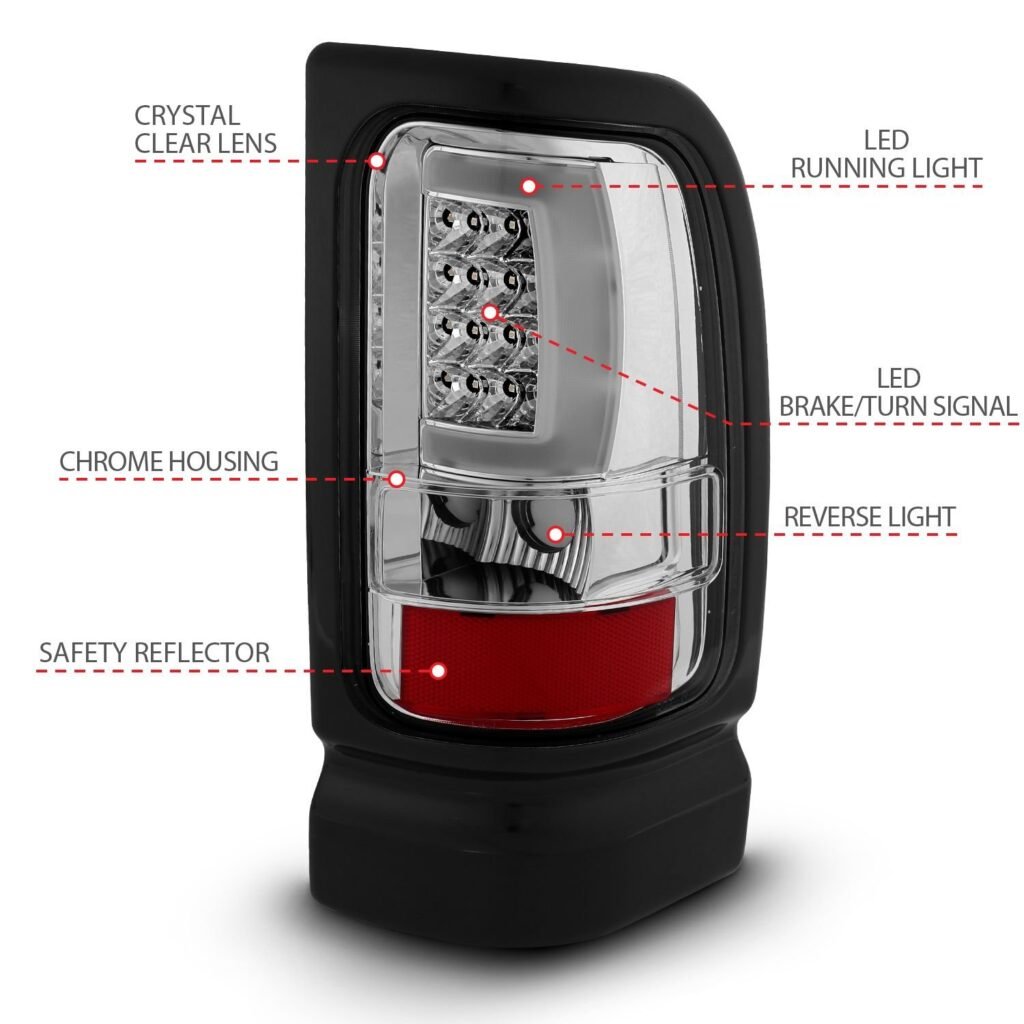 DODGE RAM 1500 94-01 2500/3500 94-02 LED TAILLIGHTS PLANK STYLE CHROME W/ CLEAR LENS