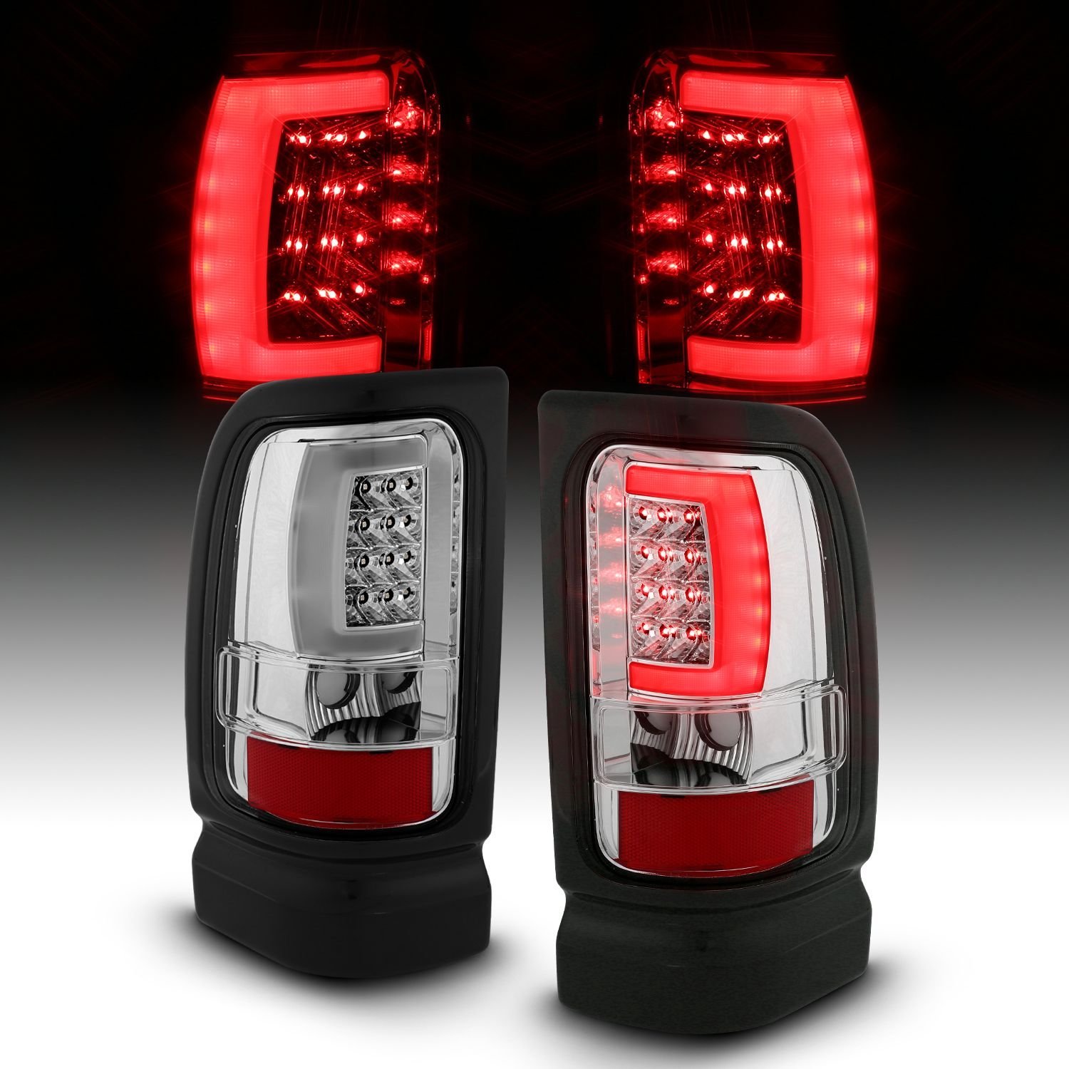 DODGE RAM 1500 94-01 2500/3500 94-02 LED TAILLIGHTS PLANK STYLE CHROME W/ CLEAR LENS - Image 6