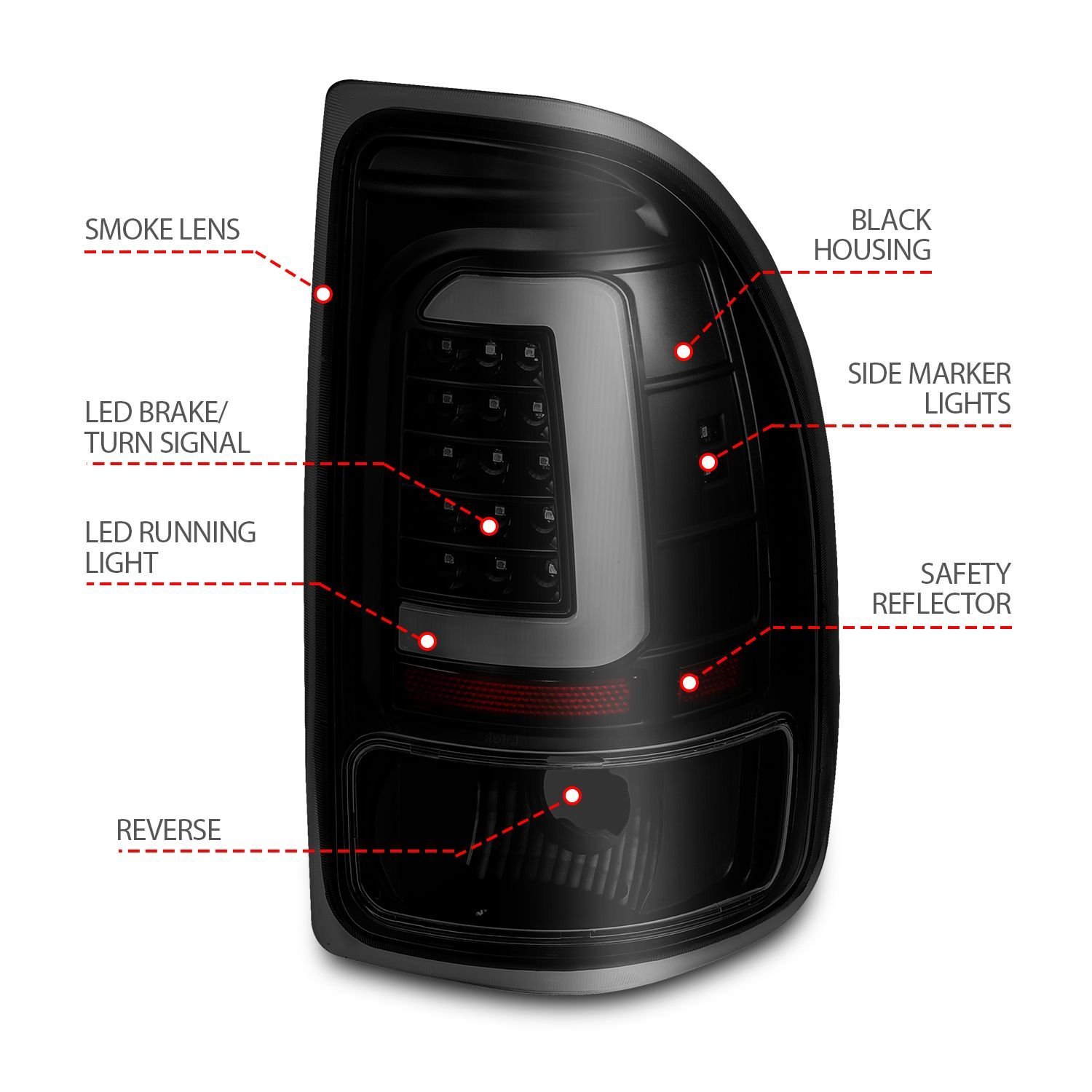 DODGE DAKOTA 97-04 LED LIGHT BAR TAIL LIGHTS BLACK SMOKE LENS - Image 4
