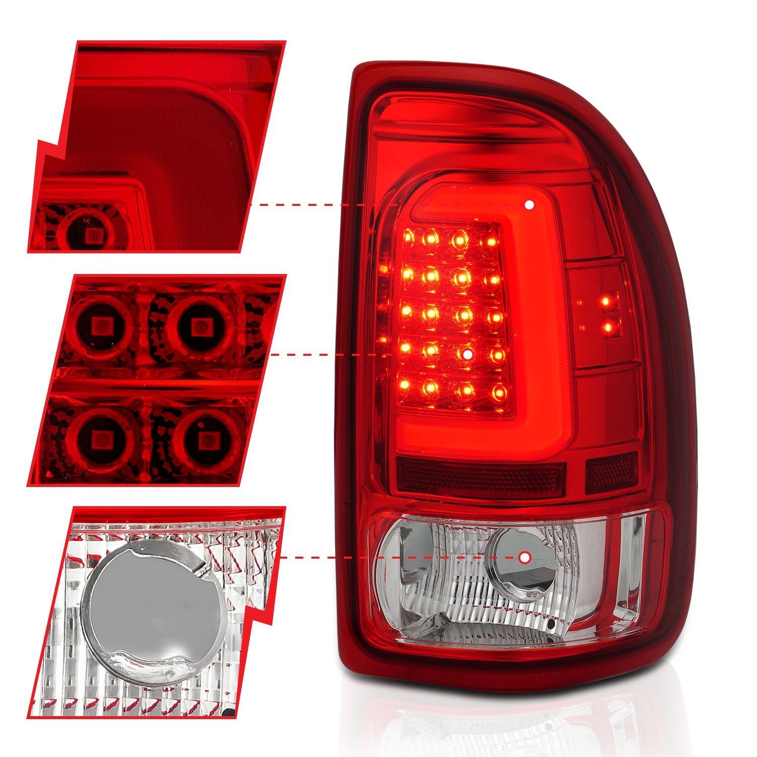 DODGE DAKOTA 97-04 LED LIGHT BAR TAIL LIGHTS CHROME RED LENS - Image 3