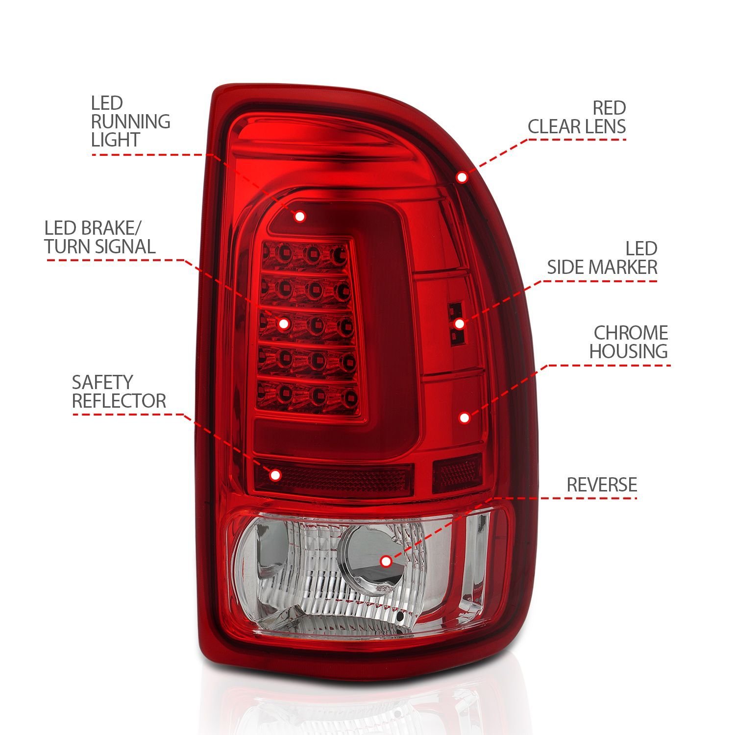 DODGE DAKOTA 97-04 LED LIGHT BAR TAIL LIGHTS CHROME RED LENS - Image 4