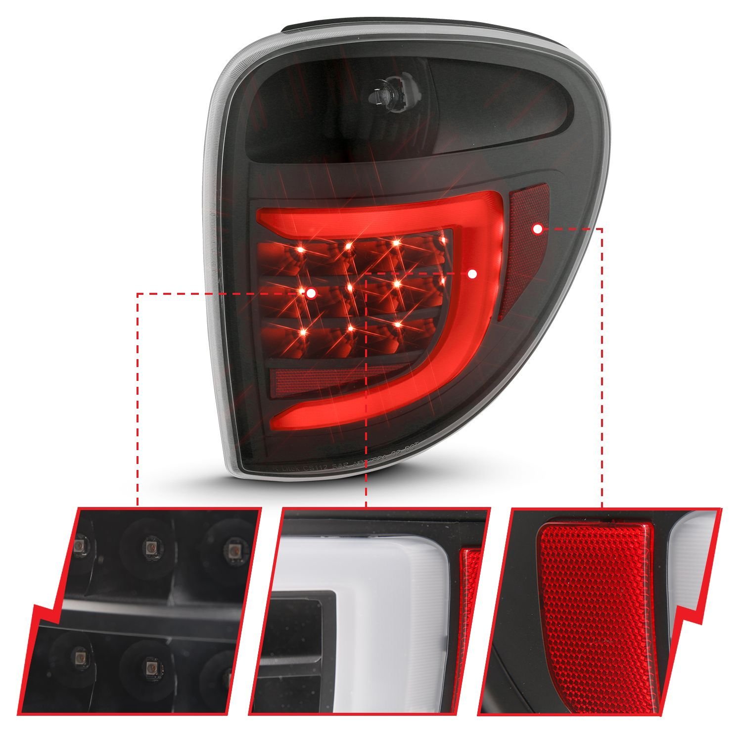 DODGE GRAND CARAVAN 04-07 / CHRYSLER TOWN & COUNTRY 04-07 L.E.D T.L BLACK HOUSING CLEAR LENS W/ C LIGHT BAR - Image 3