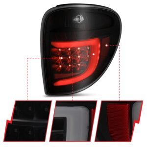 DODGE GRAND CARAVAN; CRYSLER TOWN&COUNTRY 04-07 L.E.D T.L BLACK HOUSING SMOKE LENS W/ C LIGHT BAR - Image 3