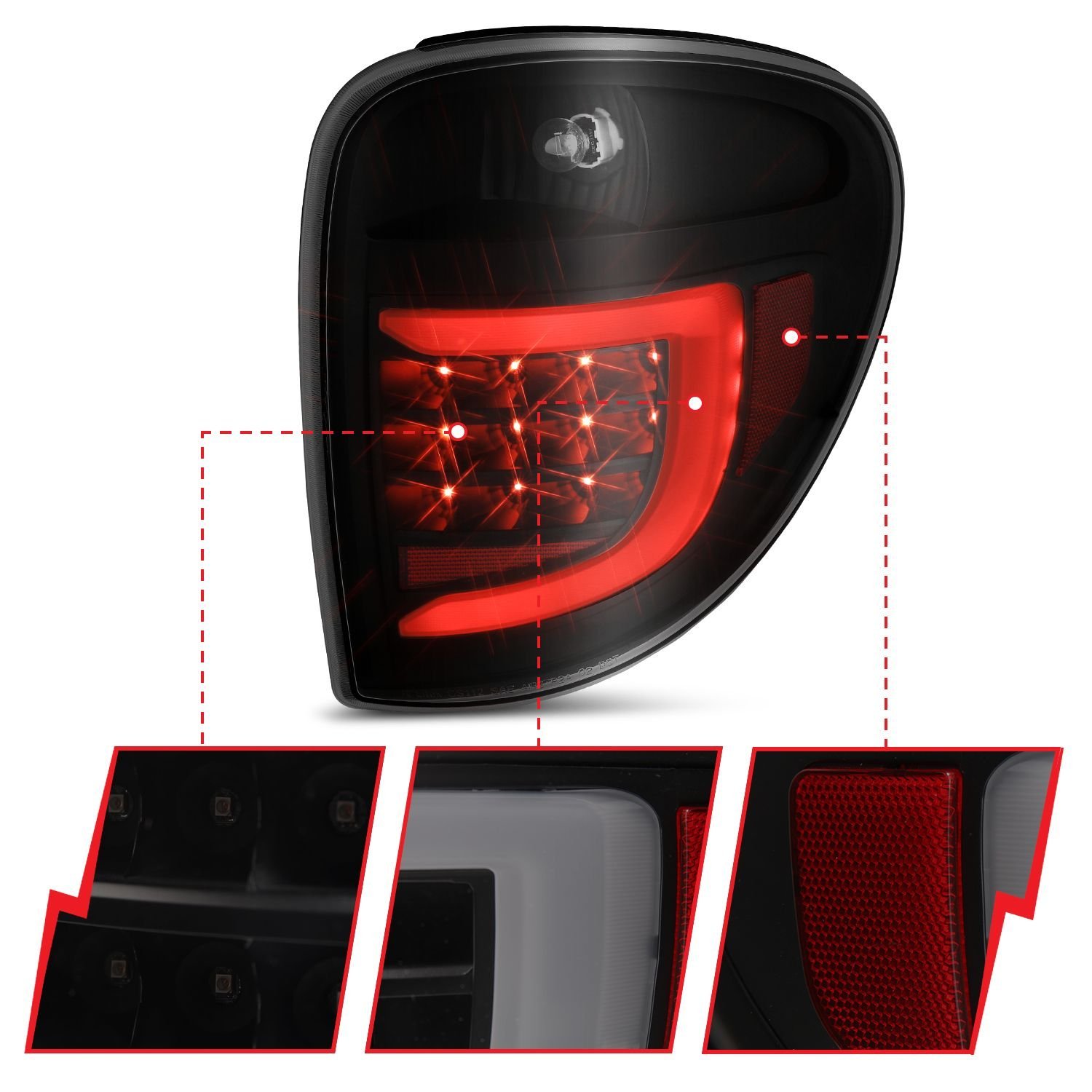 DODGE GRAND CARAVAN; CRYSLER TOWN&COUNTRY 04-07 L.E.D T.L BLACK HOUSING SMOKE LENS W/ C LIGHT BAR - Image 3