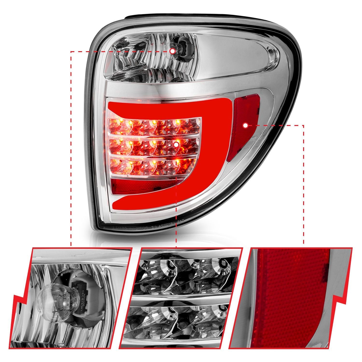 DODGE GRAND CARAVAN / CHRYSLER TOWN AND COUNTRY 04-07 L.E.D T.L CHROME HOUSING CLEAR LENS W/ C LIGHT BAR - Image 3