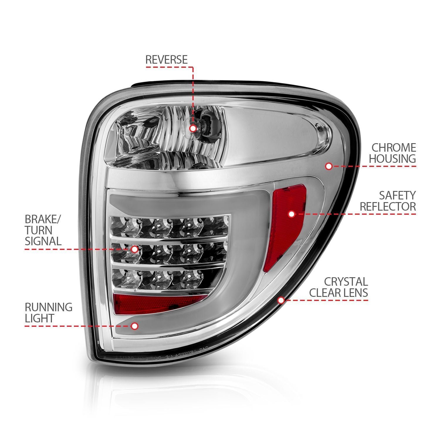 DODGE GRAND CARAVAN / CHRYSLER TOWN AND COUNTRY 04-07 L.E.D T.L CHROME HOUSING CLEAR LENS W/ C LIGHT BAR - Image 4