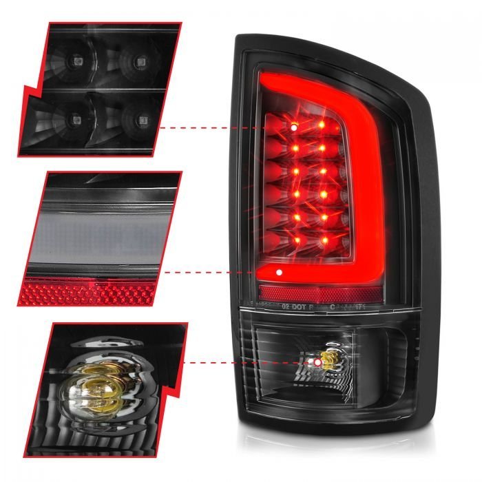 Dodge Ram 1500 02-05 / Ram 2500/3500 02-06 Led C Light Bar Tail Lights Black